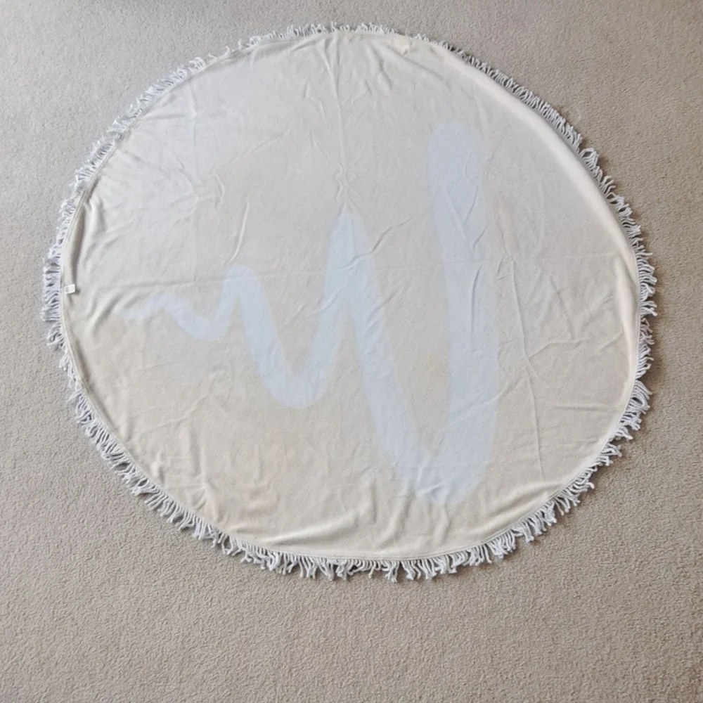 New Round beach towel yellow fringe. 54in.
